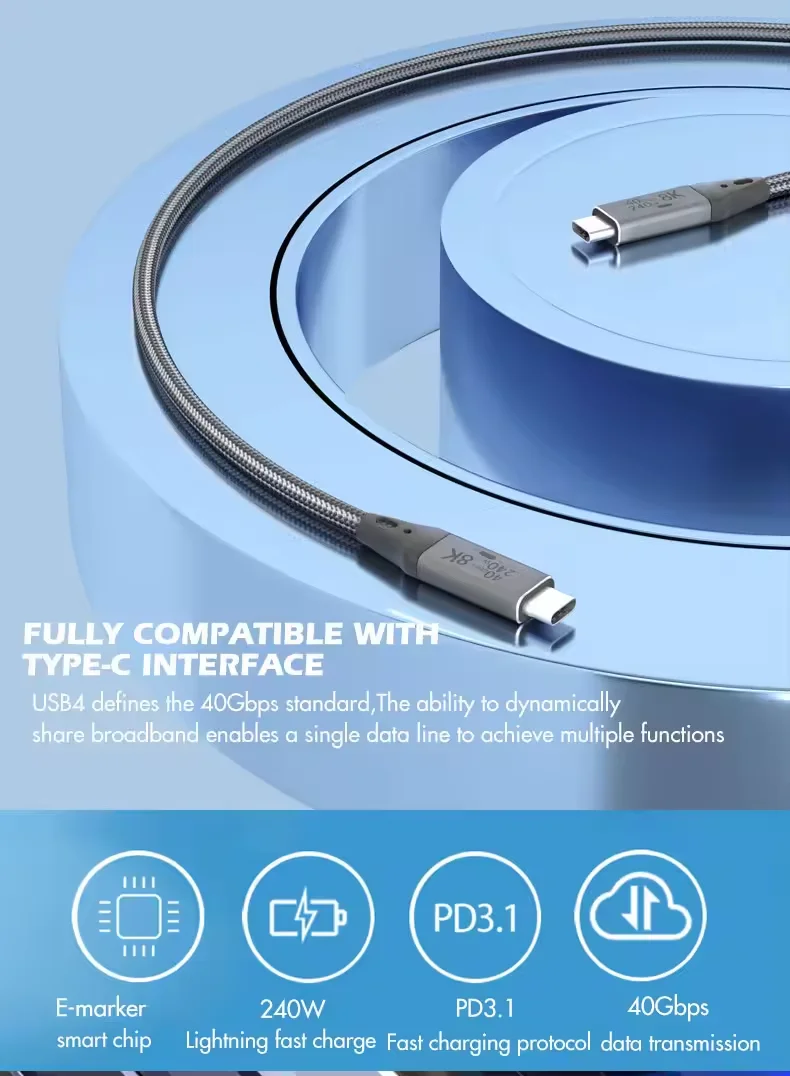 6.6Ft 4-in-1 Multi-USB Charging Cable – 240W Fast Charge With USB-A & Type-C – Universal Black