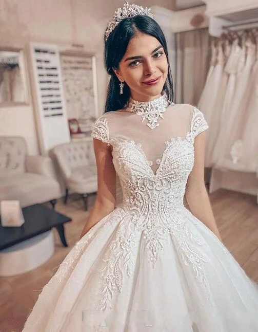 dubai princess wedding dress FATAPAESE Customized Luxury Wedding Dress Sparkly Princess Strapless Beading Illusion Sleeve