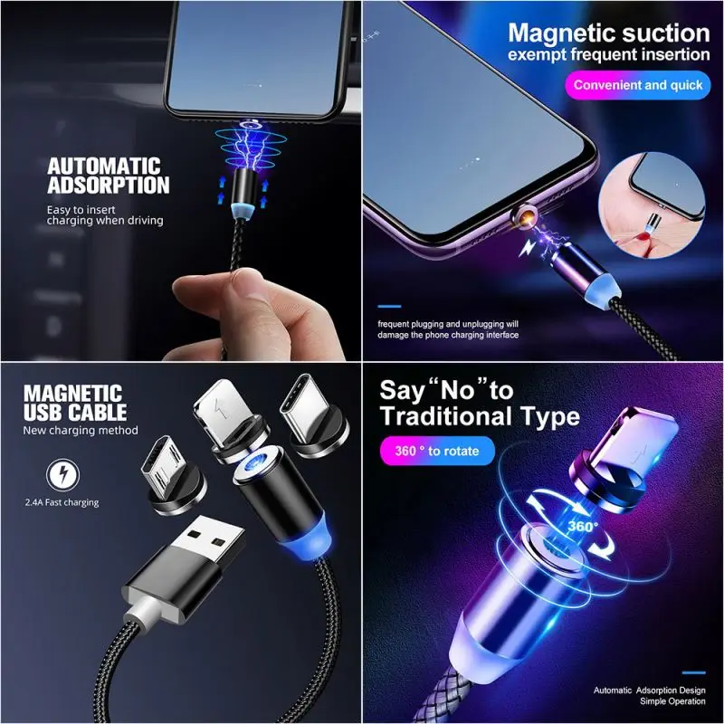 Бесплатный образец продукции, нейлоновый плетеный 3 в 1 USB-кабель зарядного устройства с магнитами