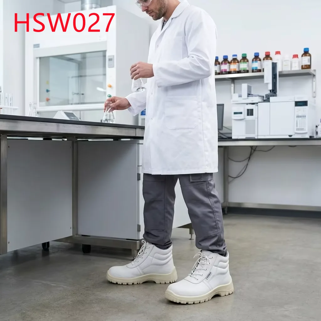 HY,Food Processing Germ Proof ESD Unisex White Security Footwear Biological Lab Mid-Cut Anti-oil Durable Safety Shoes HSW027