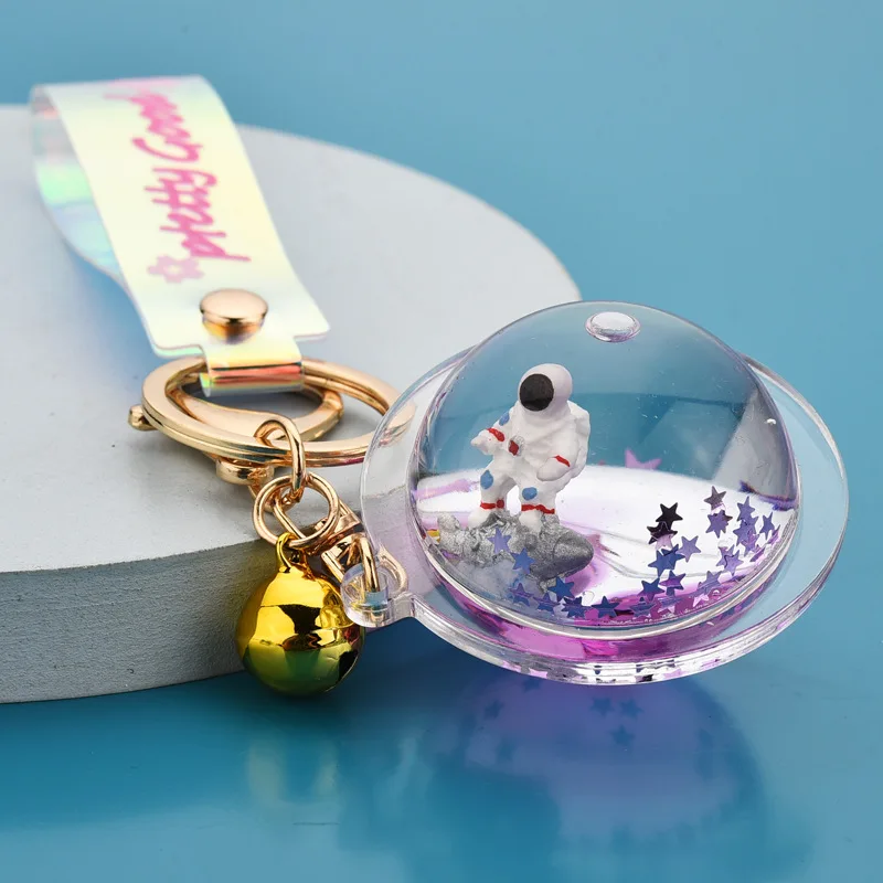 DIYthinker Galaxy Astronaut Dark Night Sky Gold Heart Keychain Metal  Keyring Holder