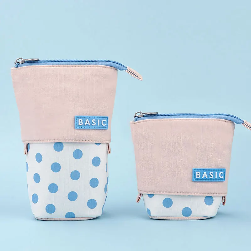 Hot Sale School Creative Drop-down Stackable Round Canvas Telescopic Pencil Bag