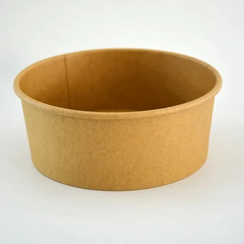 Kraft Disposable Single Wall Paper Bowl with Lid for Takeaway Soup and Beverages