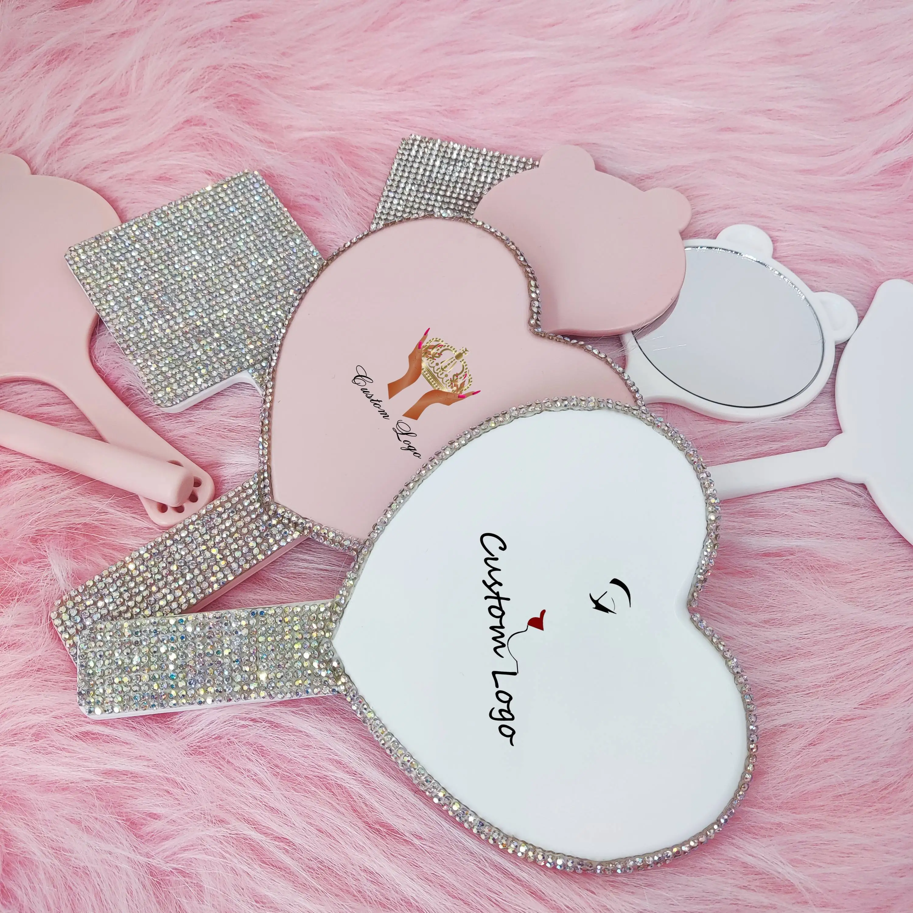 Private Label Cosmetics Custom Handheld Cosmetic Mirror Hand Mirror logo Custom Makeup Small Mirror
