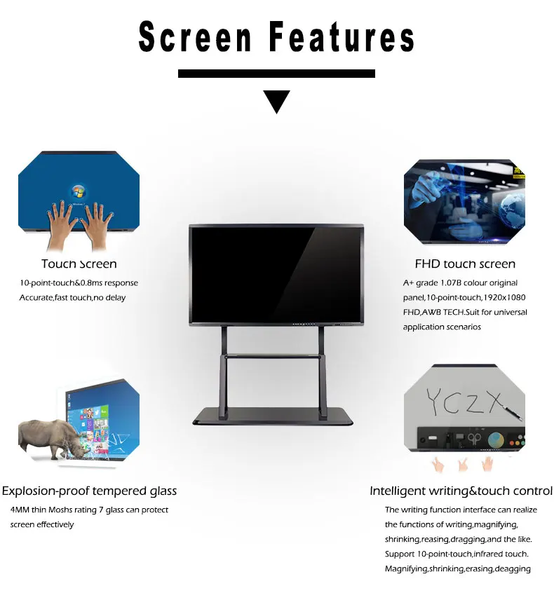 Conference School Education Wireless Projection Smart Board Digital Interactive Flat Panel Whiteboard With Mobile Stand