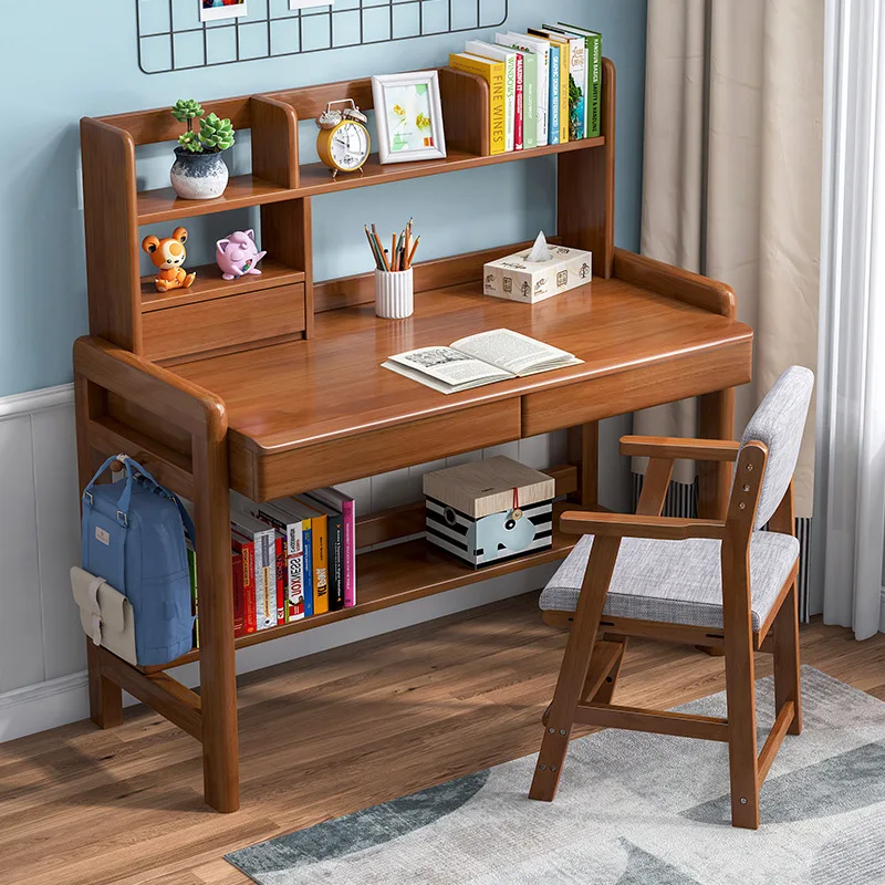 Large Desktop Bookshelf High Quality Solid Wood Single Seat Simple Design  Height Adjustable Children Writing Bedroom Desk