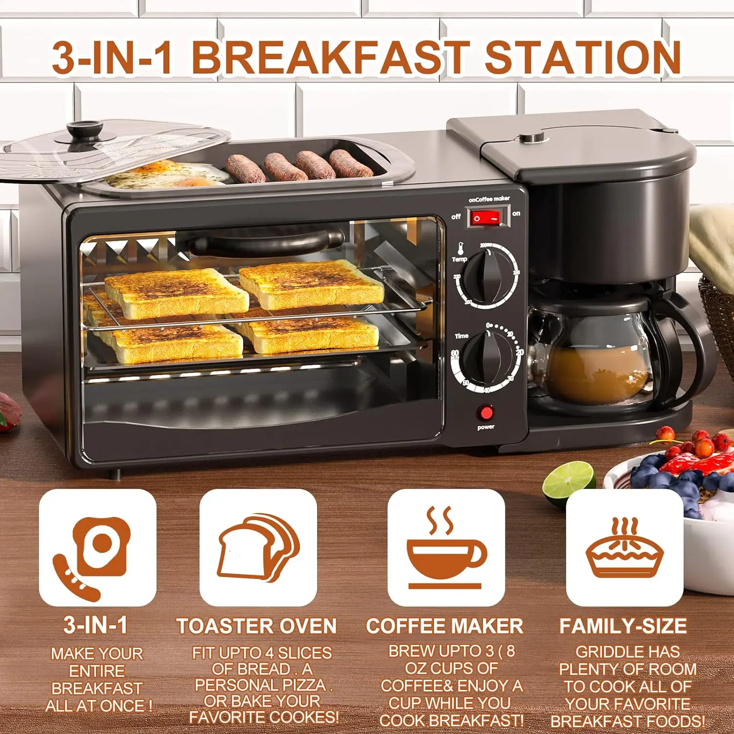 3-in-1 Portable Breakfast Maker Toaster with Coffee Machine, OEM