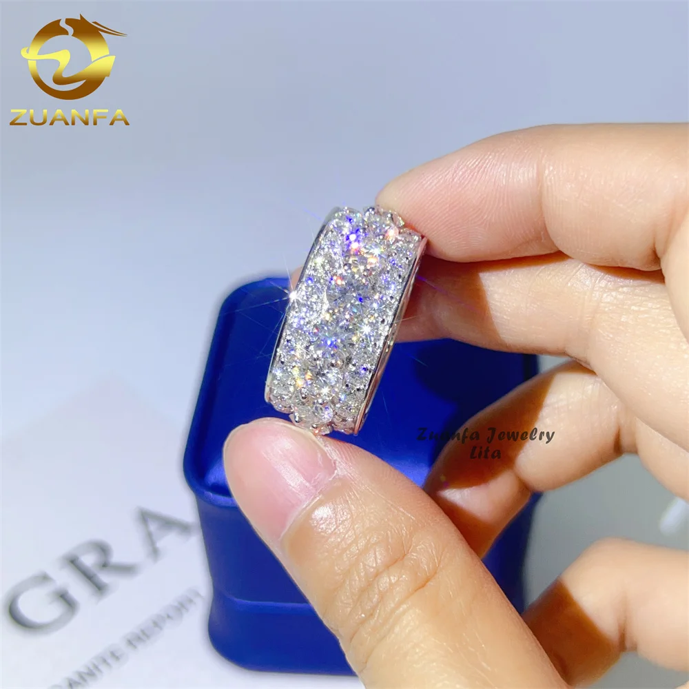 Pass Diamond Tester Mens Ring 925 Silver White Gold Moissanite Eternity