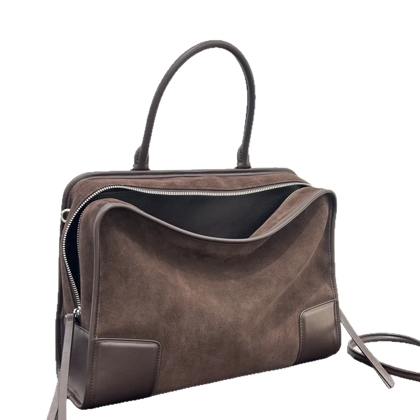 Luo Amazona180 Vintage Matte Leather Zipper Closure Bowling Bag Letter Detail Cotton Lining Large Capacity Stylish Handbag