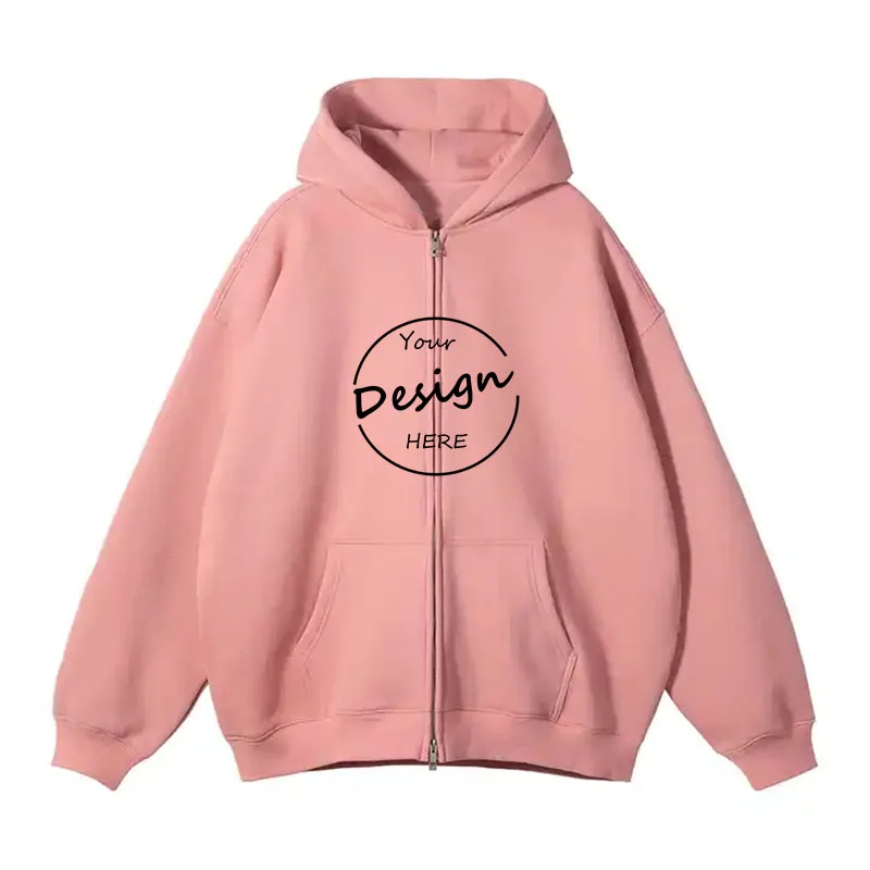 Heavyweight Fleece Cotton Knit Full Zip up Hoodie Men Workout Blank Streetwear Zipper Hoodie Print Logo
