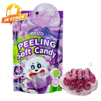 Premium Quality 75g Fruity Shaped Juice Jelly Gummy Candy 3D Peelable Grape Flavor Yummy Peeling Soft Candy