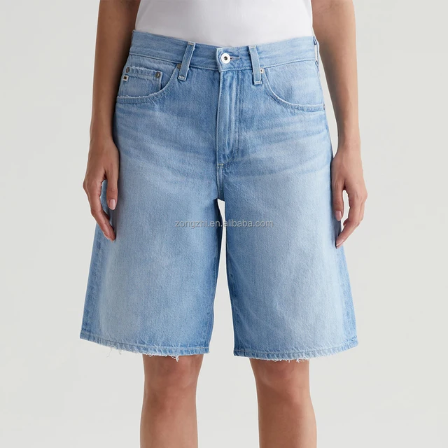 Custom Women's Denim Shorts Design Summer Pure Cotton Denim Washed Shorts Street Wear Jean Wide-Leg Bermuda Shorts