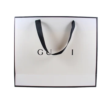 eco-friendly paper bags luxury ribbon handle boutique shopping packaging bag white color with logo eco friendly carry bag