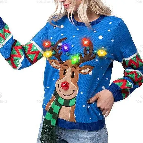 Weihnachten Weihnachts pullover Fabrik benutzer definierte Frauen  Erwachsene Jacquard Hirsch Musik hässliche Weihnachts pullover Pullover mit 