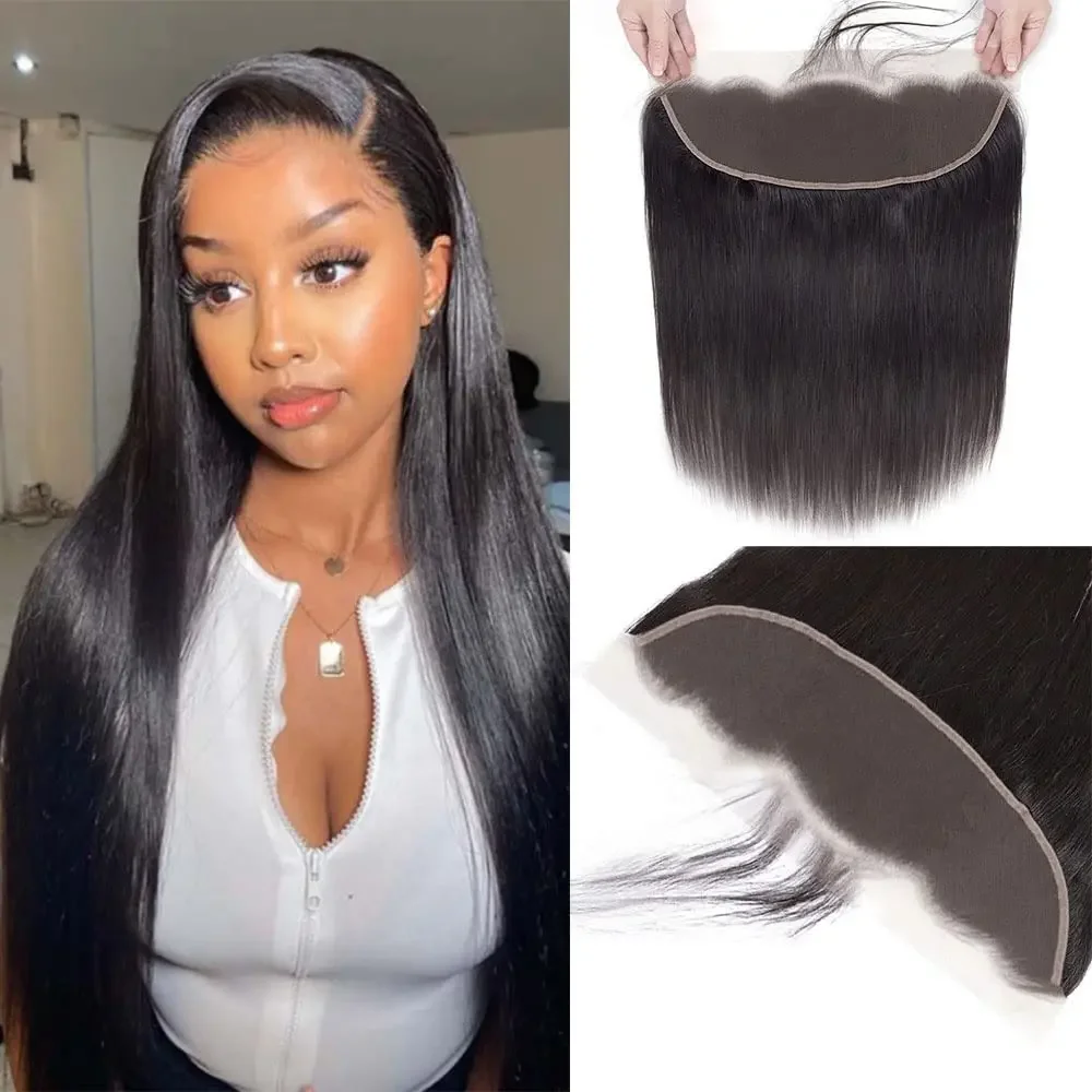 13x4 HD Lace Frontal Closure 14 Inch Straight Human Hair Ear to Ear Pre Plucked 1B Black_voghion.com