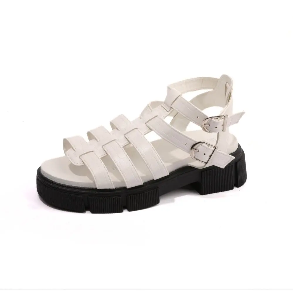Hete Verkoop Dames Romeinse Sandalen, Pu Hoge Hak Met Muffin