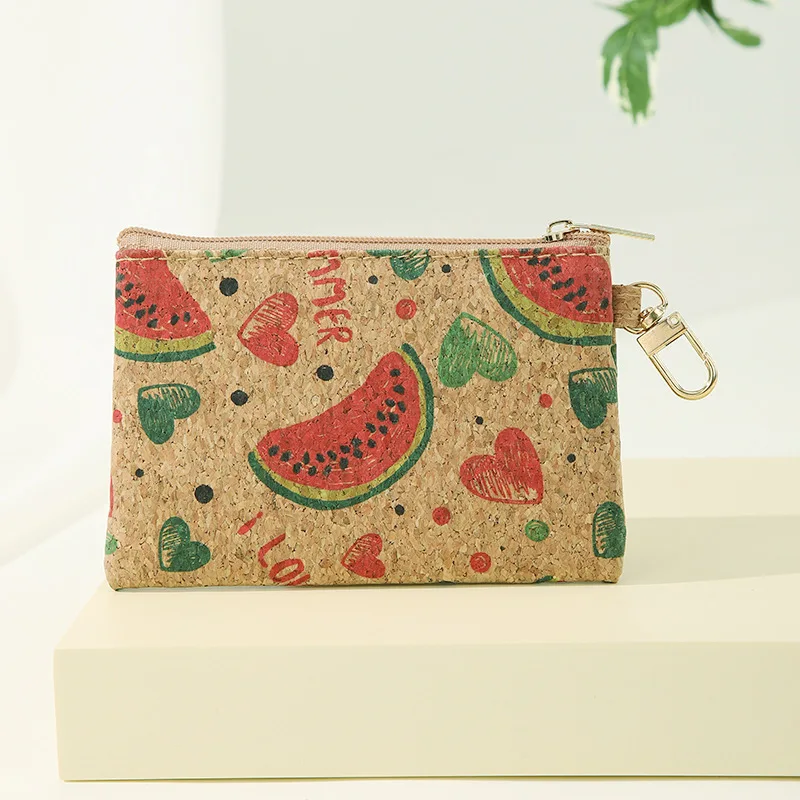 Vintage Ethnic Bohemian Style Floral Cork Zipper Pouch Portable Card Holder Mini Coin Purse With Han