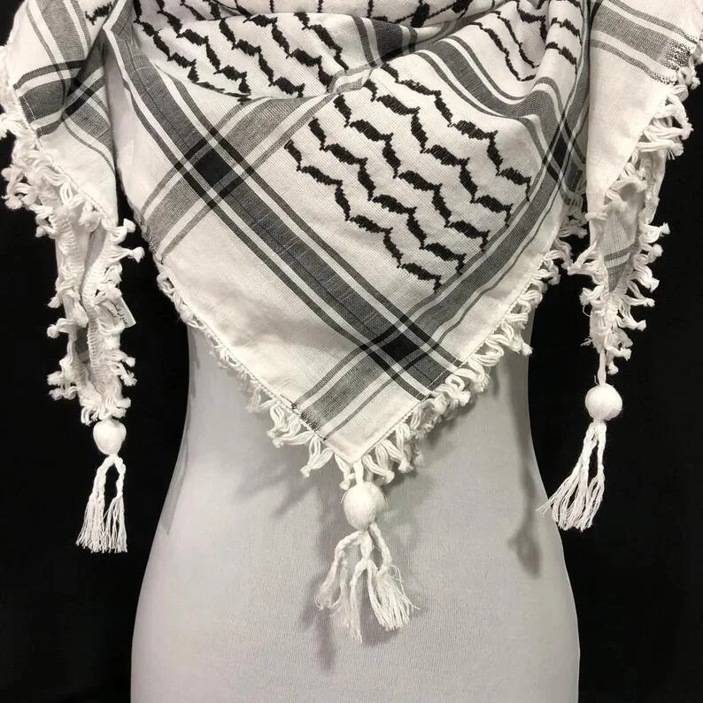 Keffiyeh Scarf Palestinian Shemagh Original Arab Kufiya White New Black