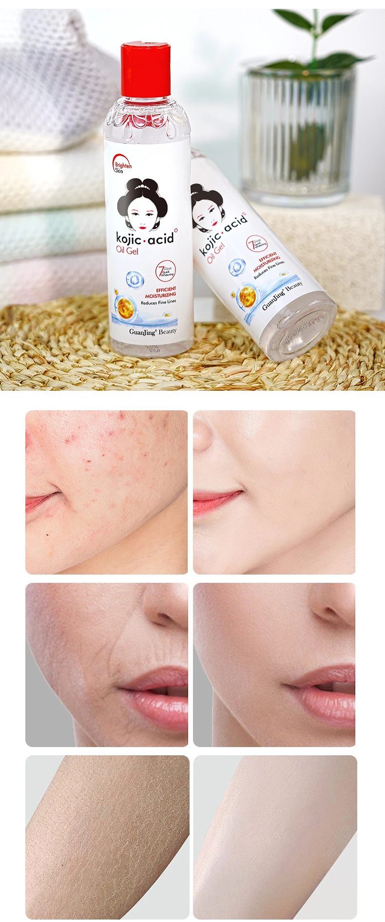 Natural Kojic Acid Skin Oil Gel Argan Oil Deep Moisturizing Skin Barrier Repair Glowing Face Brightening for Dry Face Body Skin