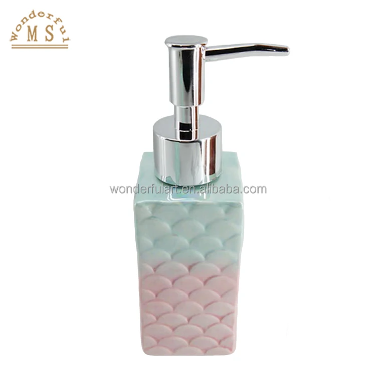 Shiny Glazing Ceramic Mermaid Scale Soap Dispenser Lotion Dispenser Brush Holder Ocean Style Bathroom Sets Suit for Homeware