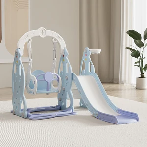 Plastic Toys Cheap Indoor Playground Blue Plastic Children Slide Kids Guitar Combination Slide 3 in 1 Slide with Swing