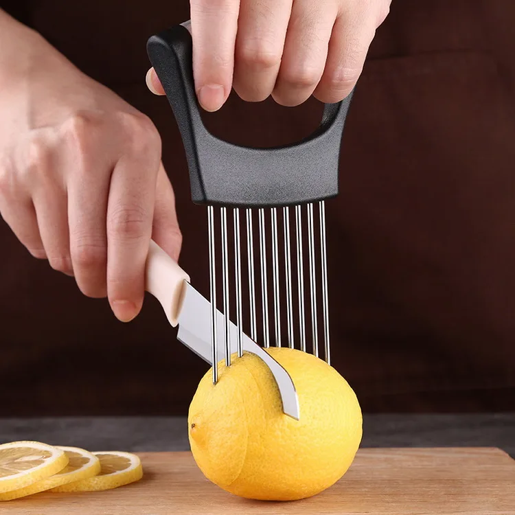 1pc Onion Slicer + Holder + Lemon Slicer, Stainless Steel Onion