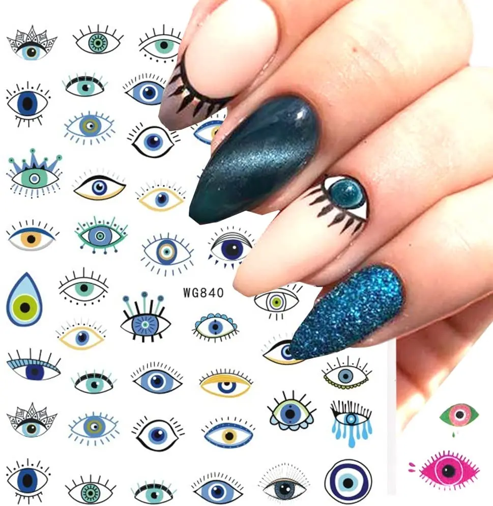  12 Colors Evil Eyes Nail Art Stickers, 3D Funny Eye