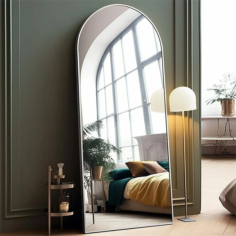 product luxury full body dressing wall mirror modern arched aluminum alloy framed standing bedroom bathroom mirror home decor-2