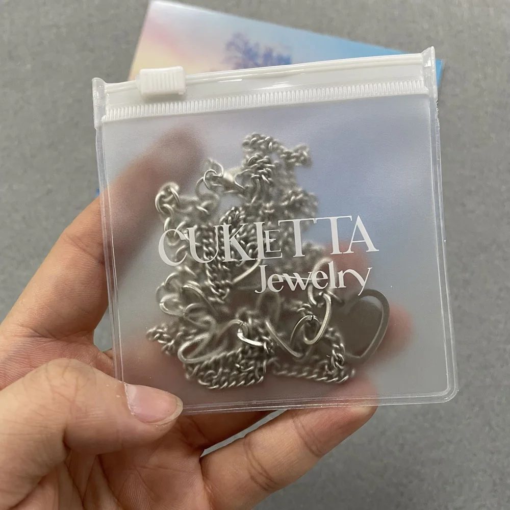 Biodegradable Custom LOGO Ziplock Jewelry Packaging Bag PVC Clear Mini Zipper Pouch Jewelry Necklace Zipper Bag