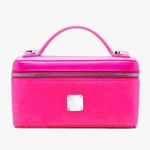 Custom Logo PU Leather Neon Pink Ladies Makeup Vanity Case Women Travel Cosmetic Bag