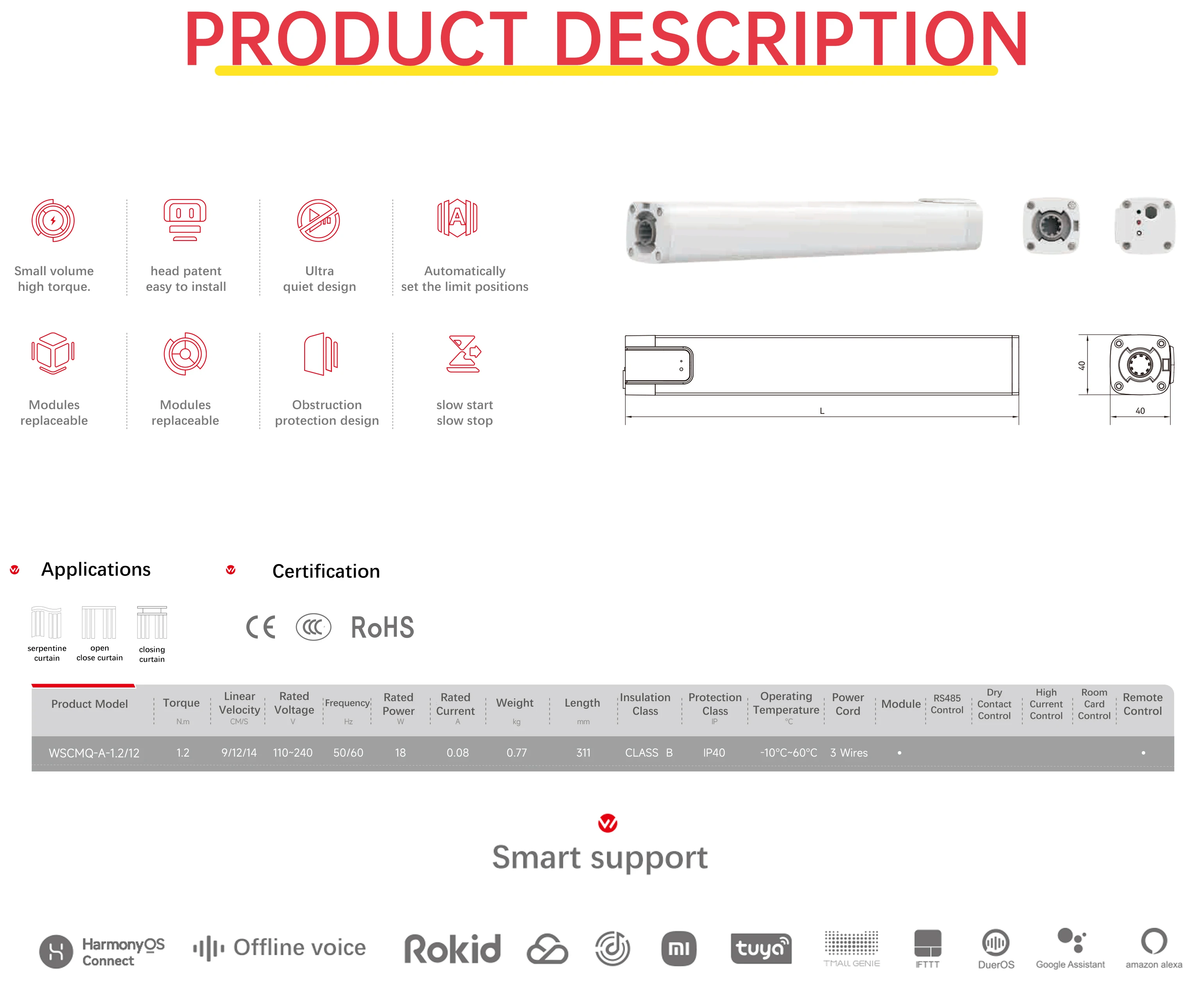 Tuya Zigbee Wifi Alexa Google Remote Control Auto Smart Electric Curtains With Motor and Track