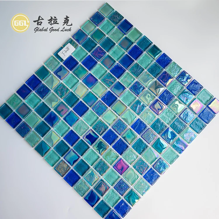 Iridescent Blue Green Glass Mosaic Tile Swimming Pool Tile Wall Decoration