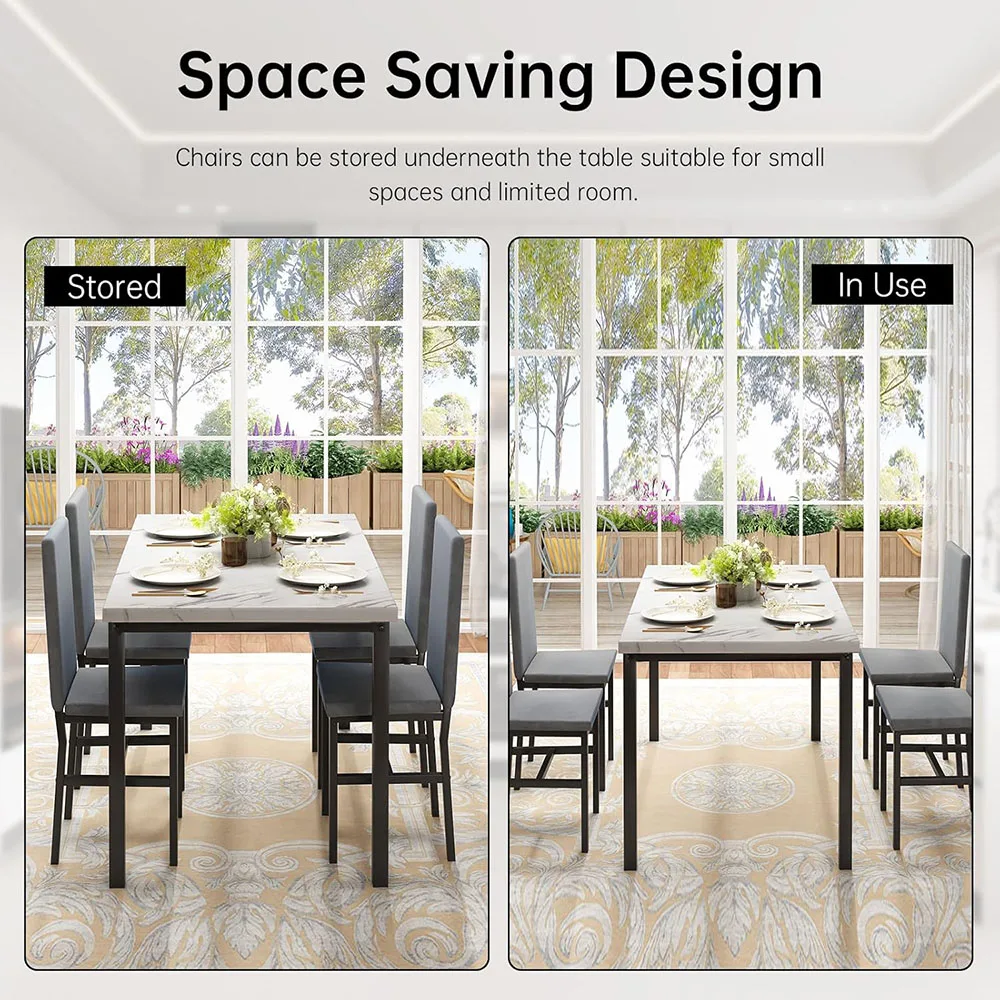 Modern Kitchen Table and Chairs 5 Piece Dining Room Table Set with Marble Top for Small Space details