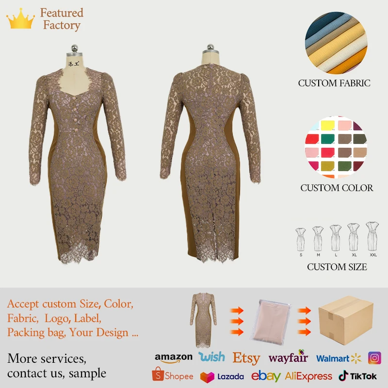 Zyht 20943 Eco-friendly Natural Waist Button Detail Full Sleeve Double Layered Green Patchwork Long Lace Dresses Women Elegant