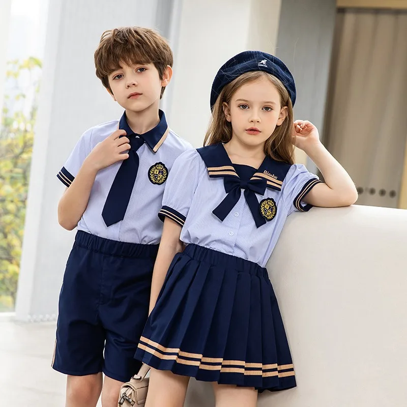 Big Size England Style Primary School Uniform From 2 to 18 Years Old Blue Daycare Uniform Set Japanese Elementary School Uniform