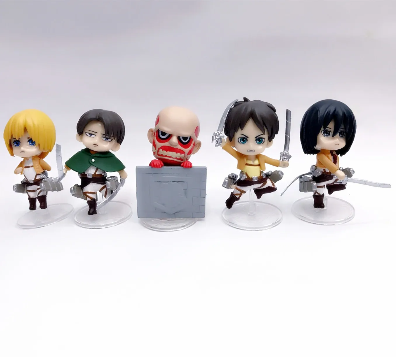 5pcs//set Anime Attack on Titan 6cm pvc action figure model toy Eren Jaeger Mikas