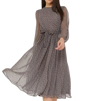 China Manufacturer women dresses summer casual chiffon long sleeve dress floral chiffon beach dress