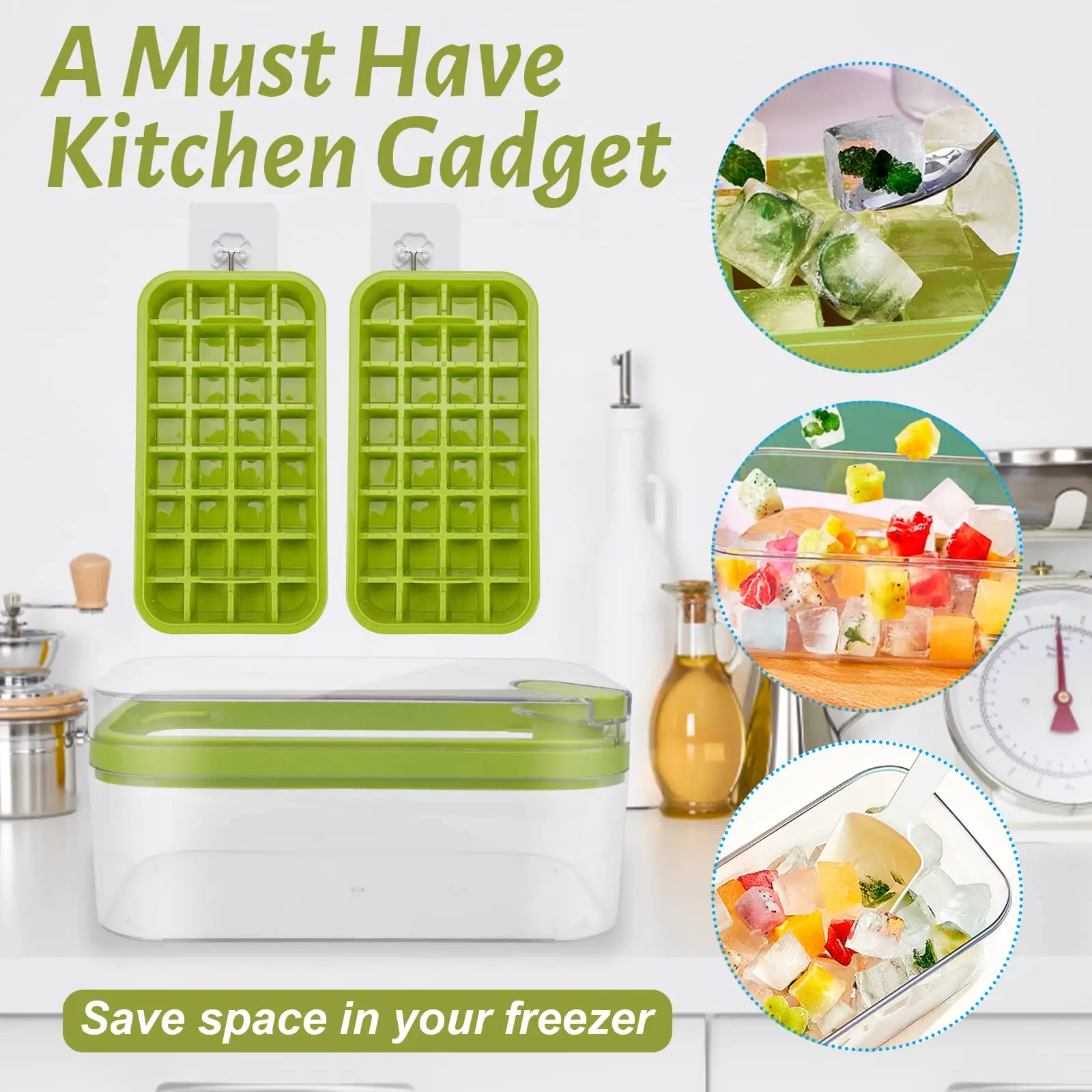 Plastic 2 Ice Cube Tray Mold And 1 Ice Bucket Box One Click Ice Cube