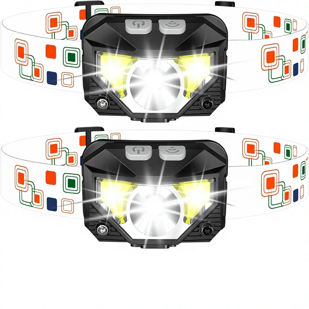 Ultra-Light Rechargeable LED Headlamp Flashlight 60 Pivotable Head Motion Sensor 8 Modes Camping/Running/Hiking/Fishing - view 1