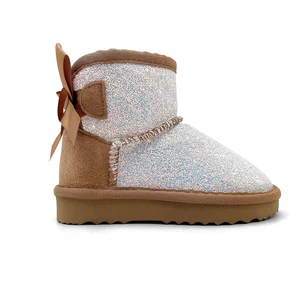Wholesale Glitter Boots for Women Fashionable Bow-knot Winter Child Footwear Baby Shoes New Styles Plush Kids Ankle Snow Boots