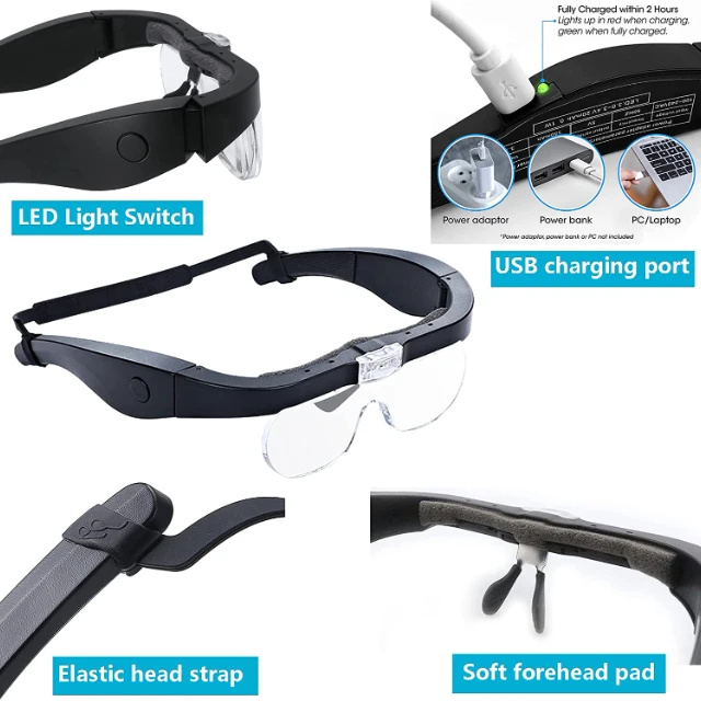 testa di ingrandimento lente con luce a led per gli occhiali indossatori  lente di ingrandimento per la lettura di lenti di ingrandimento