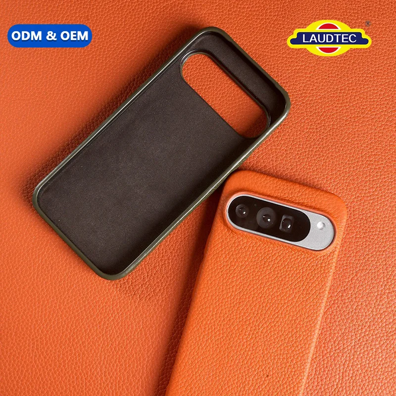 Skin-friendly Genuine Leather Litchi Texture Phone Case for Google Pixel 7/7a/8/8a/9/9a/10 Raised Lens Protection Phone Cover