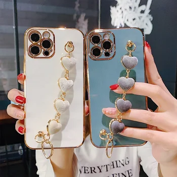 Luxury Women Phone Case with Stripe TPU Plating Glossy Custom Cell Phone Case for iPhone 13 12 11 Pro Max mini XS XR Wristband