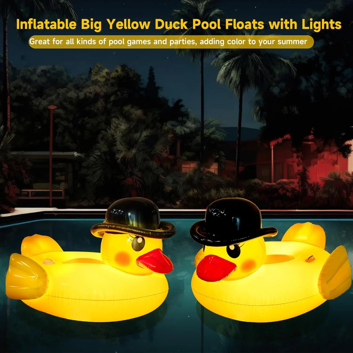New Design Inflatable Big Yellow Duck Pool Floats with Lights Pool Floaty Rafts for Swimming Pool Tubes