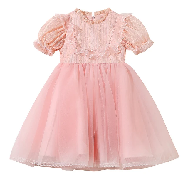 Hot Selling Laced Short sleeved children's dress Embroidered princess dresses for girls 5 to 10 years