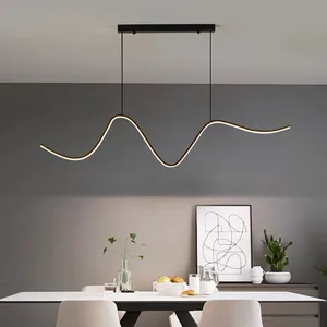 Modern Minimalist Ceiling Lamp Wave Hanging Decorative Lighting Linear 3 LED Colors Slim Options Modern Chandelier Pendant Light