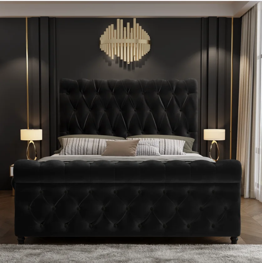 Free Sample Twin Storage Upholstered Leather Bed High Bed Head Queen Single Double Luxury  Matrimonial King Size Gas Lift Bed