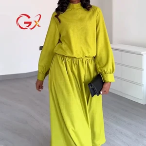 GX0830 Good Quality 2026 Women Clothing Vendor Long Sleeve Turtleneck Shirt and Maxi A-line Skirt 2 Piece Set
