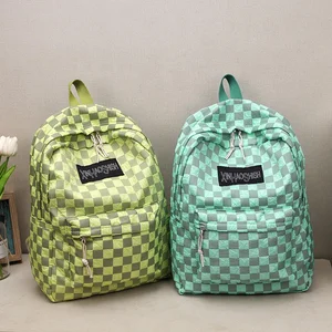 Wholesale Fashion Custom Logo Waterproof Women College School Laptop Bags Teenager Checkerboard Nylon Casual Student Backpack