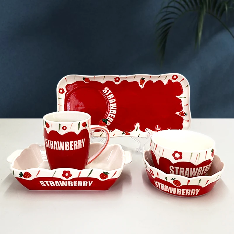 Bol Céramique Motif Fraise Adorable – 13 Cm – Parfait Pour Fruits, Desserts, Soupes & Déco Cuisine Quotidienne